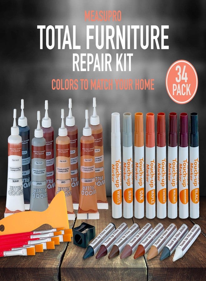 MeasuPro Wood Filler Furniture Markers Touch Up Repair Kit 34 Pieces - Color Match Filler & Scratch Repair Stain Pens for Hardwood Cracks, Holes, Discoloration, Wooden Door, Floor, Cabinet, Table - Image 5